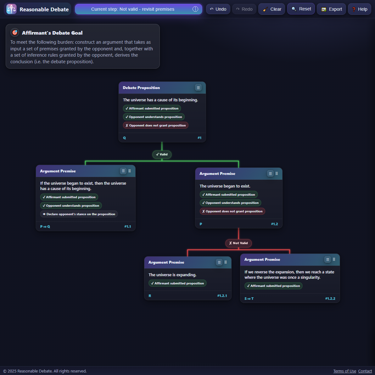Preview of the Reasonable Debate workspace interface